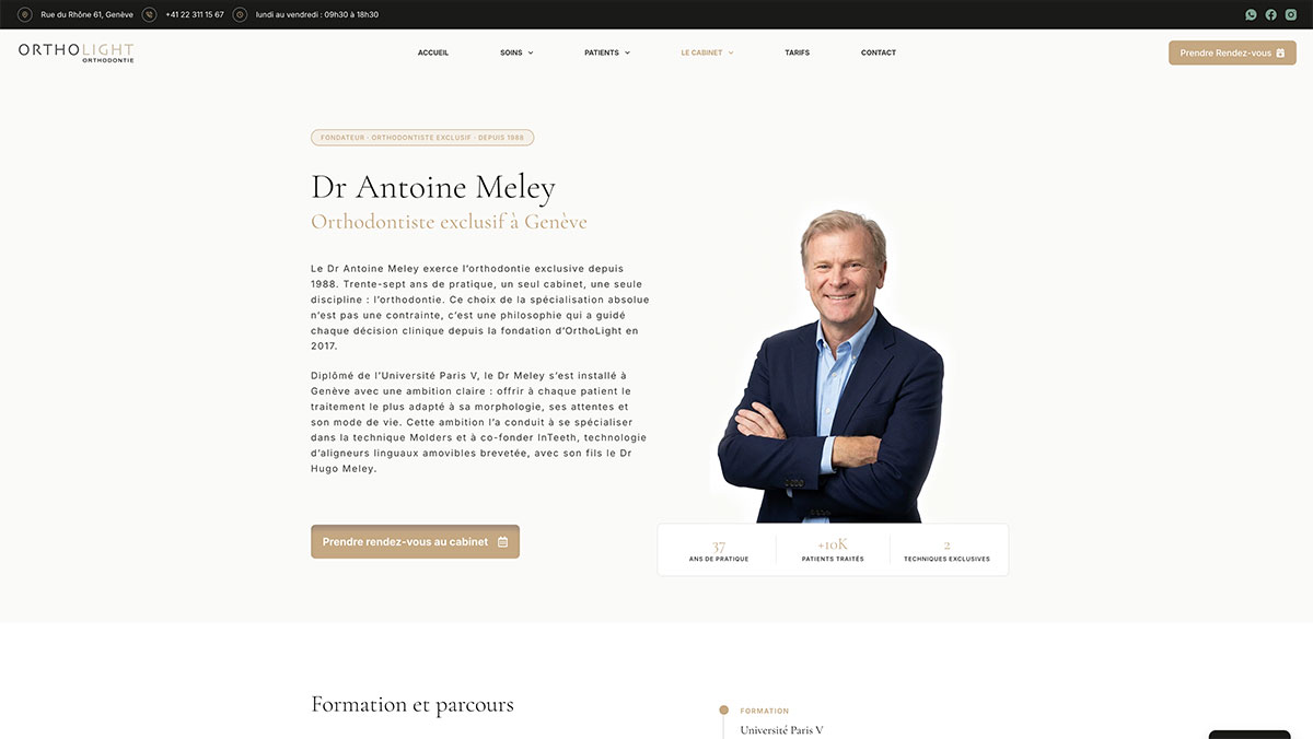 Site OrthoLight, page équipe