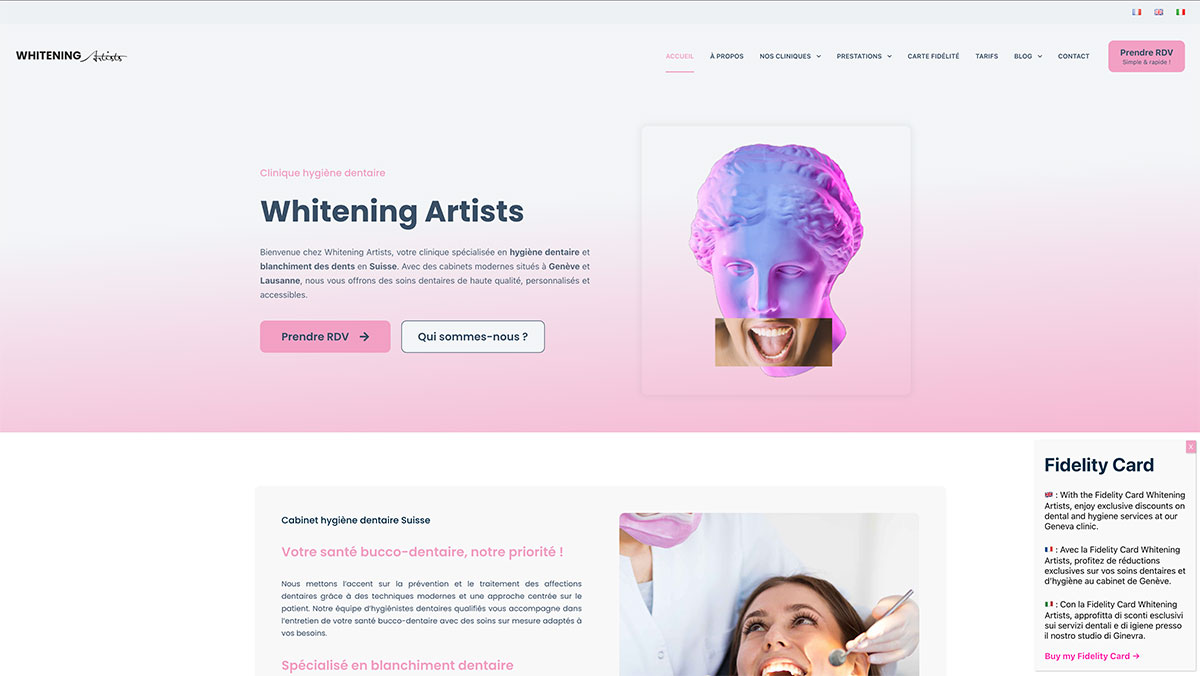 Site Whitening Artists, page d'accueil